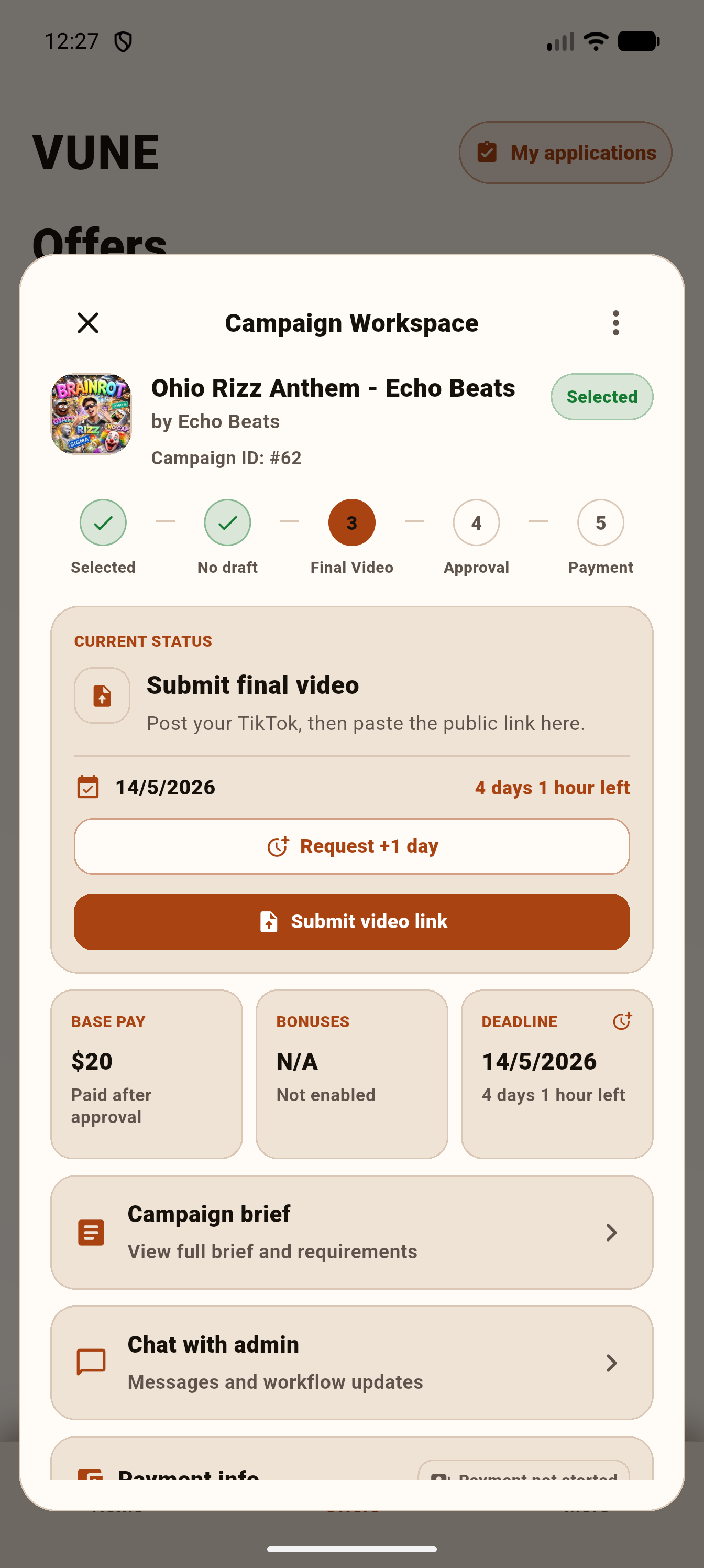 Vune campaign workspace screen